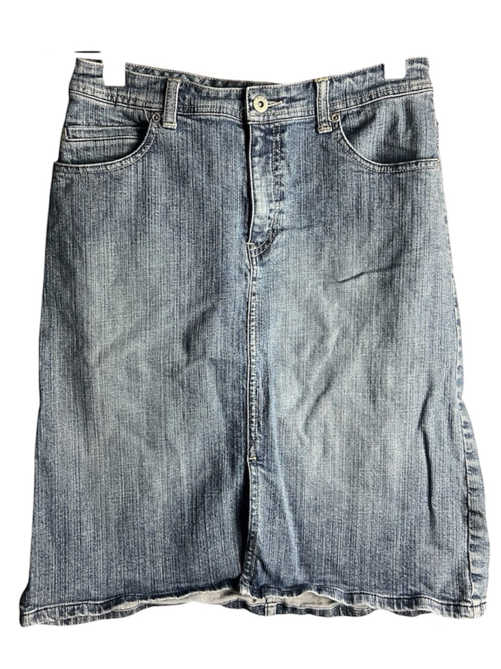 Chico’s Platinum Medium Wash Classic Denim Jean Skirt Above Knee Size Small
